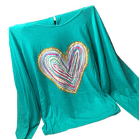 Turquoise Watercolor Heart (Long Sleeve Hoodie)