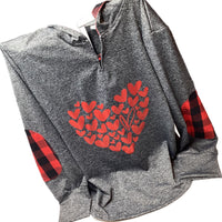 Red Heart and Red Elbow Patches (Long Sleeve Hoodie)