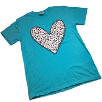 Turquoise w/ Pink Leopard Heart (Short Sleeve T-Shirt)