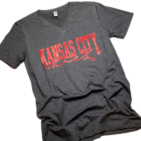 Gray and Red Kansas City Chiefs (Short Sleeve T-Shirt)